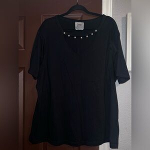 Just My Size Black Pearl-Accent Short Sleeve Top